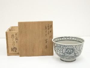膳所焼　岩崎新定造　安南写唐草文茶碗（共箱）